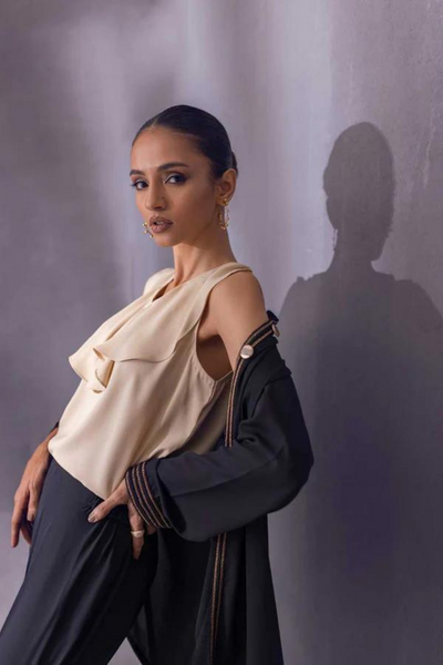 SIERRA Black Georgette Coat by  SANA ABBAS La Fiesta '22