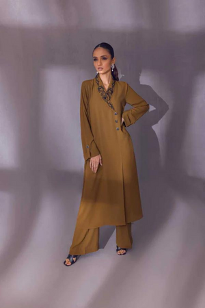 BRIA  Army Green Georgette Shirt by  SANA ABBAS La Fiesta '22