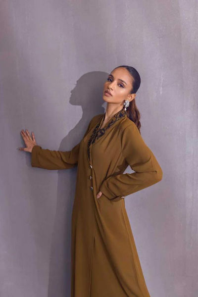 BRIA  Army Green Georgette Shirt by  SANA ABBAS La Fiesta '22