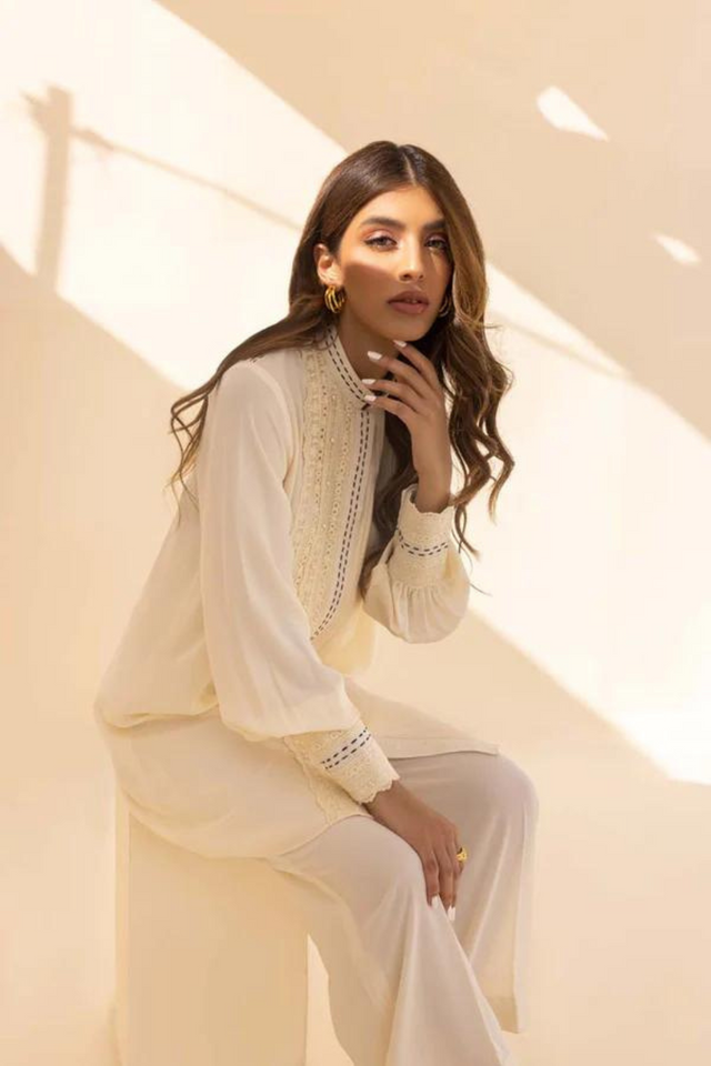 SIBYL Ivory Pearl Sibyl Shirt by Sana Abbas La Fiesta