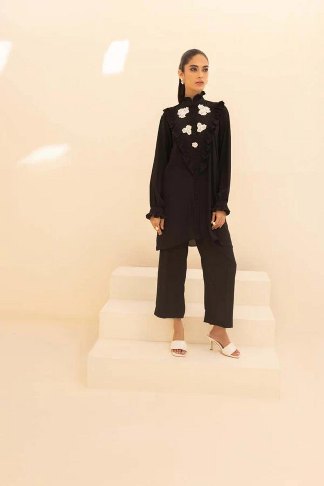 VIVIAN Black Ruffle Shirt by Sana Abbas La Fiesta