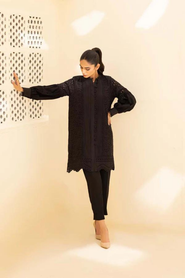 DONNA Black Eyelet Shirt by Sana Abbas La Fiesta