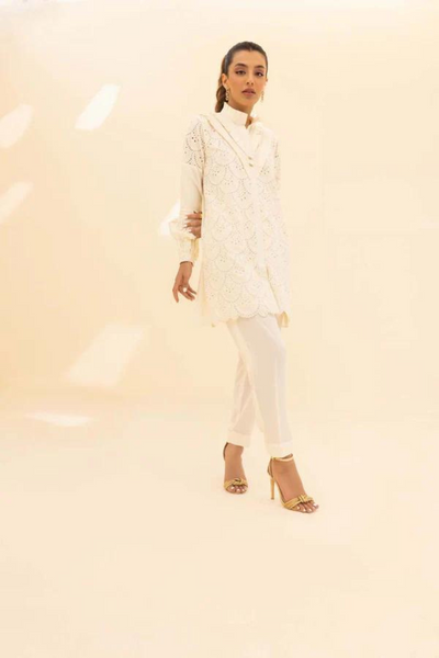 IRENE Ivory Eyelet Shirt by Sana Abbas La Fiesta