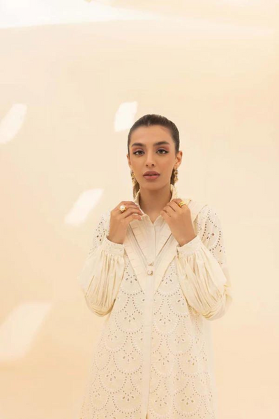 IRENE Ivory Eyelet Shirt by Sana Abbas La Fiesta