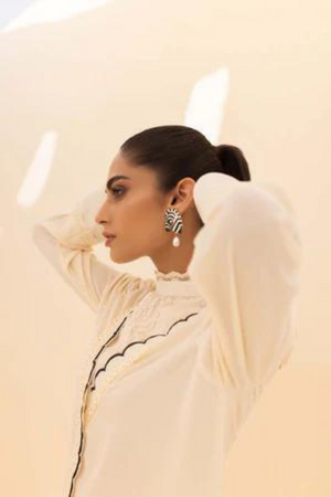 DAPHNE Ivory Georgette Shirt by Sana Abbas La Fiesta