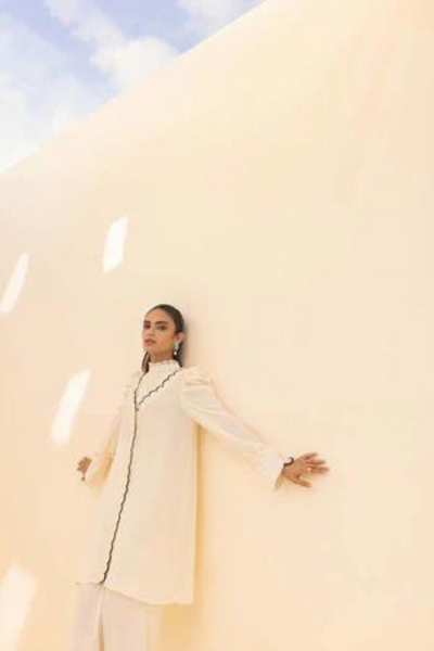 DAPHNE Ivory Georgette Shirt by Sana Abbas La Fiesta