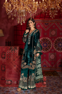 IMROZ Aqua Silk Velvet Kurta with Rich Embroidery outfit