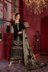 GUL-E-LALA Heirloom Worthy Black Silk Velvet Ensemble