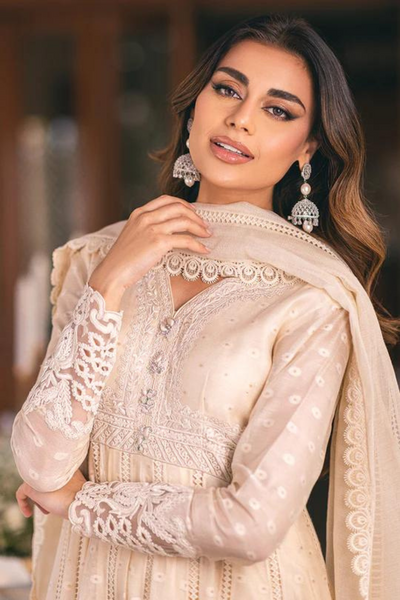 ZOHA Beige Cotton Net Kalidaar