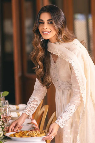 ZOHA Beige Cotton Net Kalidaar