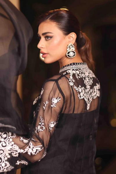 Afsa Black Kattan Organza kurta set