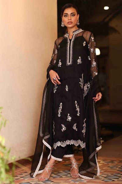 Afsa Black Kattan Organza kurta set