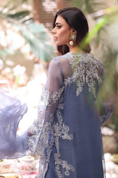 Zaina Blue Kattan Organza kurta pant set