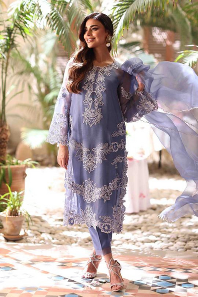 Zaina Blue Kattan Organza kurta pant set