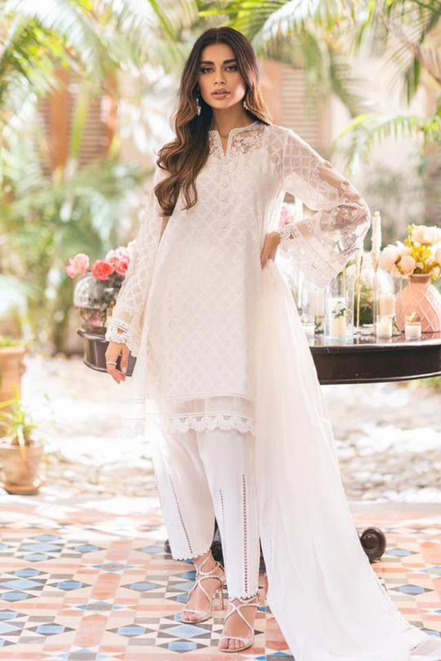 Poise White Cotton Net suit 