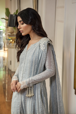 SAGE Voil Shirt with Hand-Crafted Pleated Dupatta