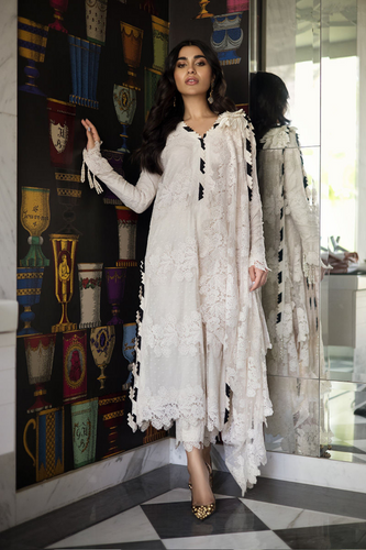 MAGNOLIA Long Net Shirt with Draped Dupatta & Pants