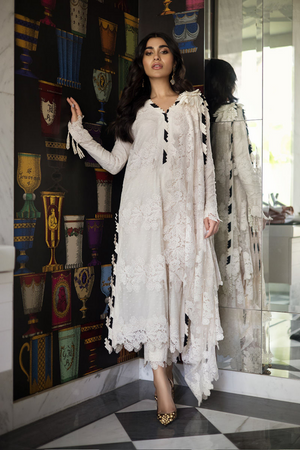 MAGNOLIA Long Net Shirt with Draped Dupatta & Pants