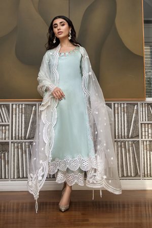 IVY Silk Shirt & Pants with Organza Dupatta