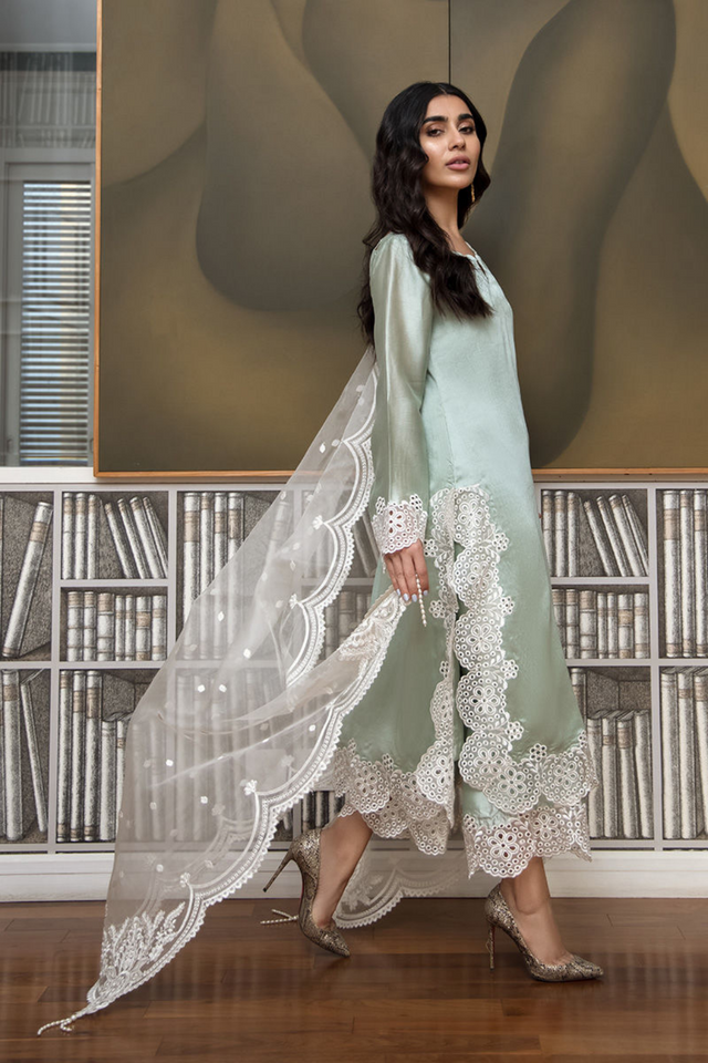 IVY Silk Shirt & Pants with Organza Dupatta