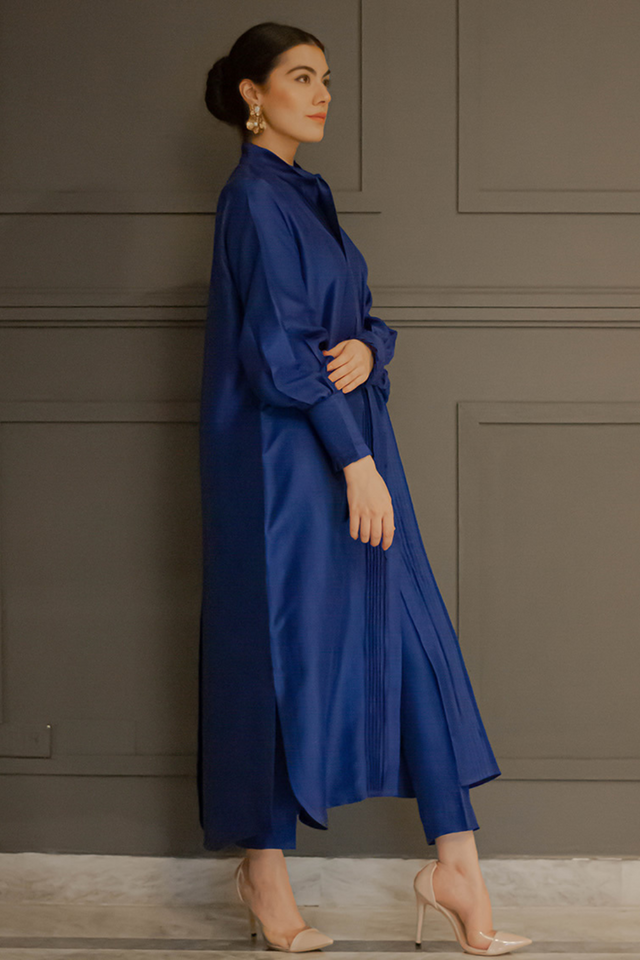 SOLIDS-ROYAL BLUE Raw Silk outfit by Shazia Rauf Khan Guzelim Ch-2