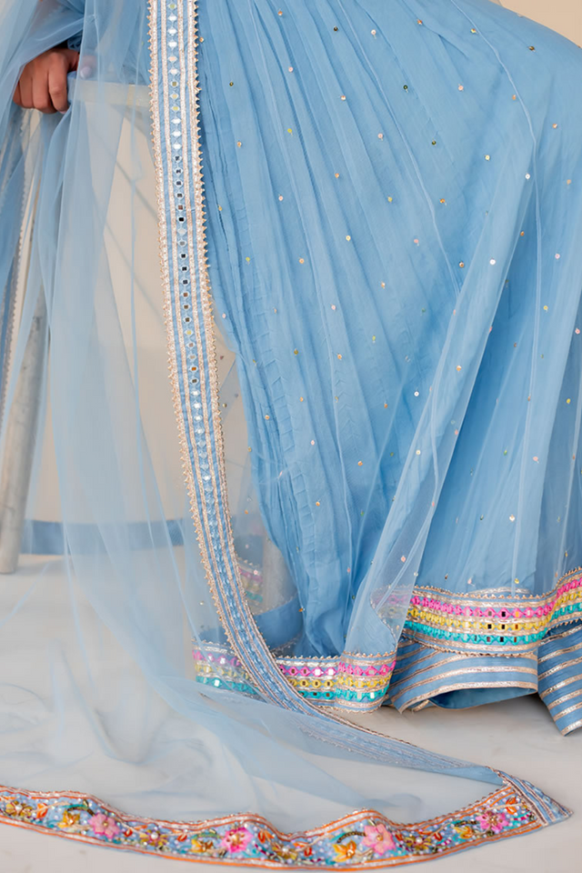 VERA Sky Blue Peshwas & Sharara Set by SHAZIA RAUF KHAN FORMAL'22