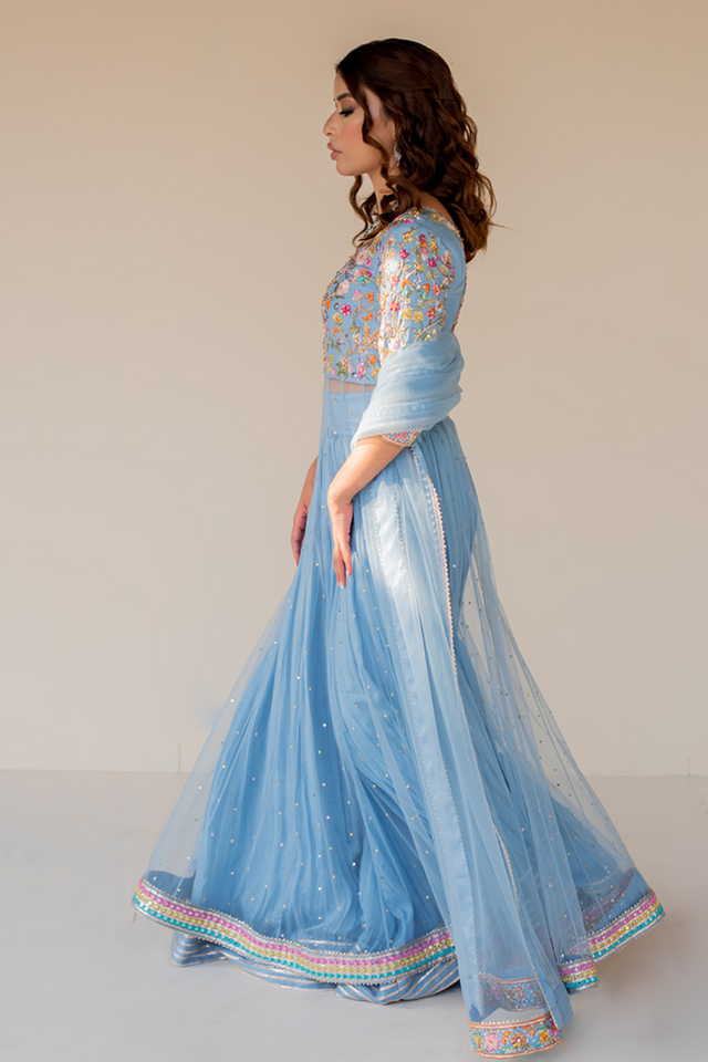 VERA Sky Blue Peshwas & Sharara Set by SHAZIA RAUF KHAN FORMAL'22