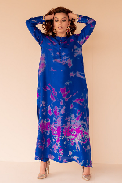 IVY Tie & Dye Maxi with Raw Silk Pants by  SHAZIA RAUF KHAN