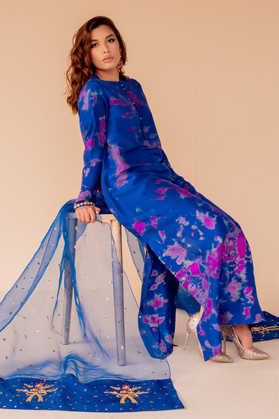 IVY Tie & Dye Maxi with Raw Silk Pants by  SHAZIA RAUF KHAN