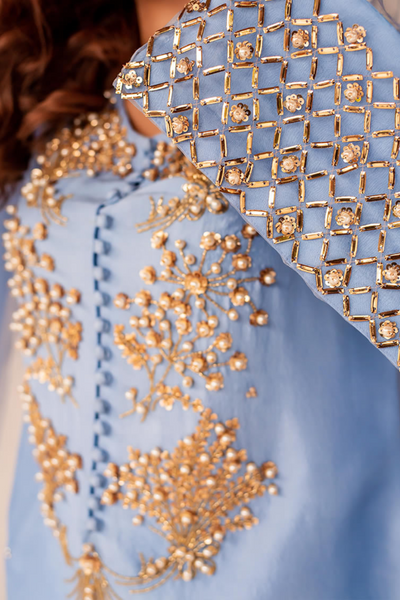 BEVERLY Hand-Embellished Raw Silk Shirt & Pants by SHAZIA RAUF KHAN