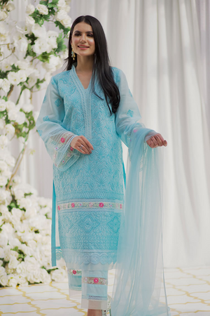 SKY BLUE Chikankari Shirt & Embroidered Pants