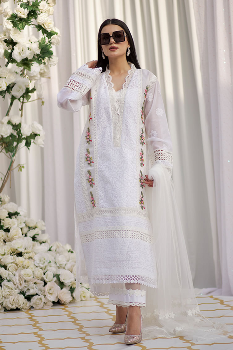 FRENCH ROSE  Chikankari Shirt with Hand-Embroidered Roses 