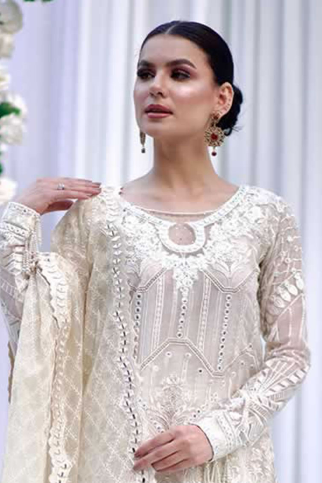 ARIA ARMANI Organza Embroidered Shirt Silk Shalwar bilalgarments