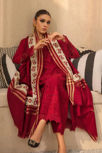 CLIO Blood Red Khaddar Set with Pashmina Shawl