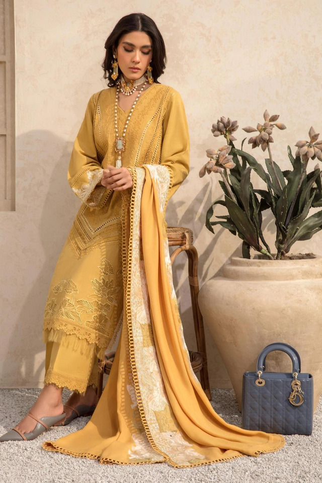 THALIA Mustard Yellow Khaddar Set with Pashmina Shawl