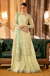 SHAGUN Lime Yellow Gown & Pishwas by SIFASH 