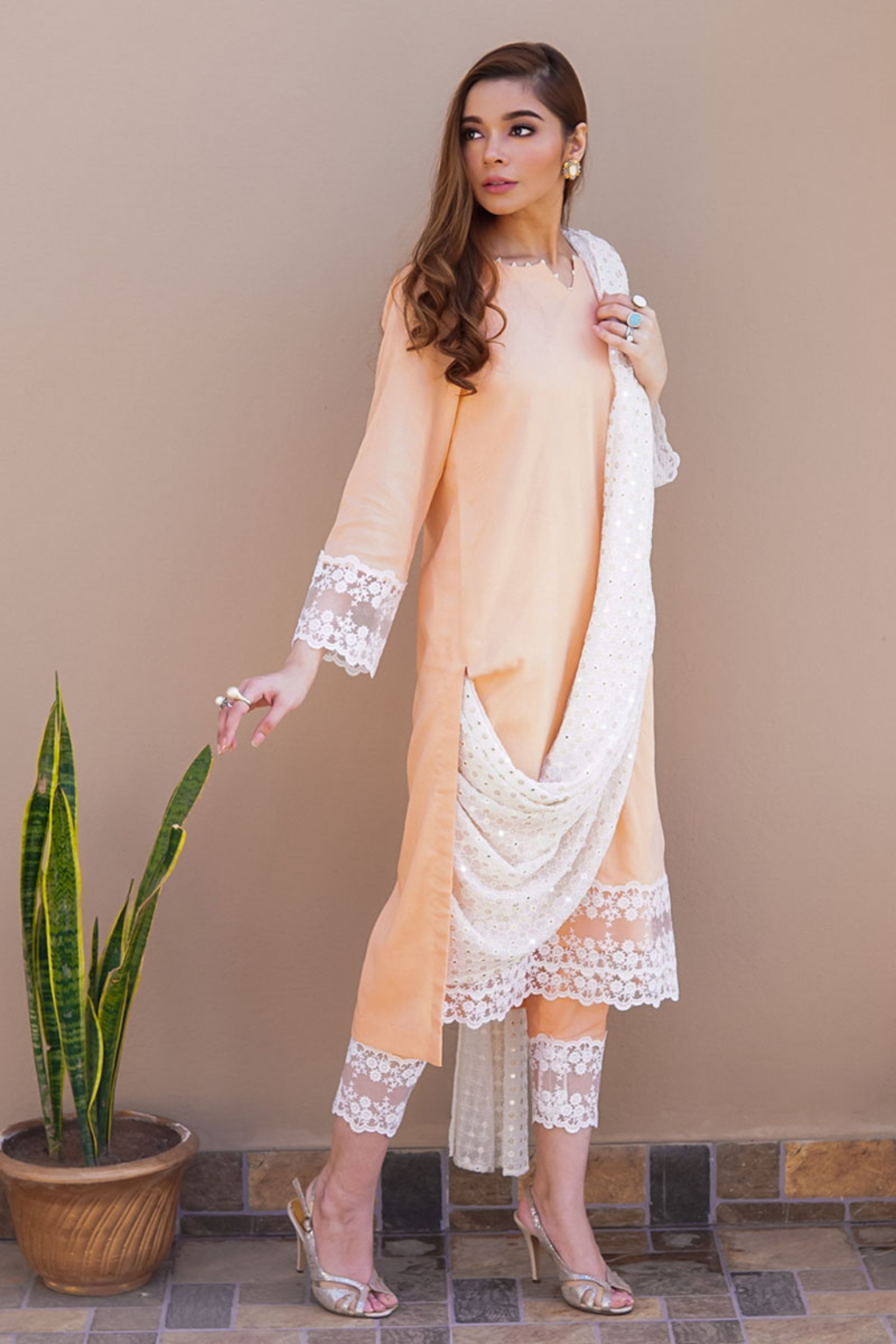 PEACHY ORANGE Radiant Peachy Orange Eid Shirt by Uzma & Afsheen Adaa