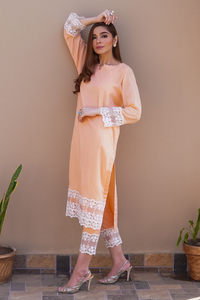 PEACHY ORANGE Radiant Peachy Orange Eid Shirt by Uzma & Afsheen Adaa