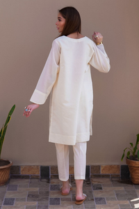 DIVINE HEAVEN Regal Ivory Cotton Silk Eid Shirt by Uzma & Afsheen Adaa