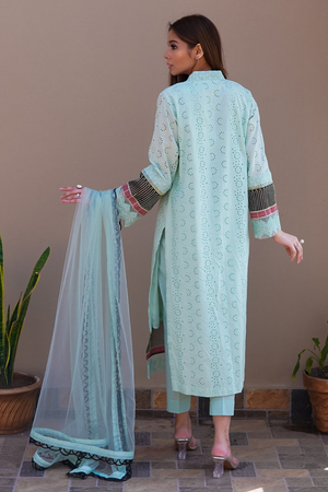 SCARLET BLUE Elegant Blue Chikan Cotton Shirt by Uzma & Afsheen Adaa