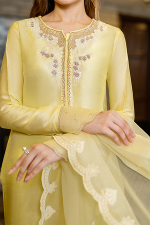 ANAA Timeless Yellow Silk Shirt with Organza Detailing