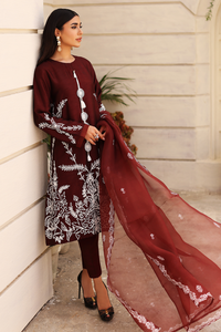 MEERAB Luxury Pret: Maroon Korean Silk with Embroidery 