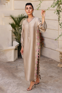 AYRA Luxury Pret Grey & Pink Embroidered Korean Silk 