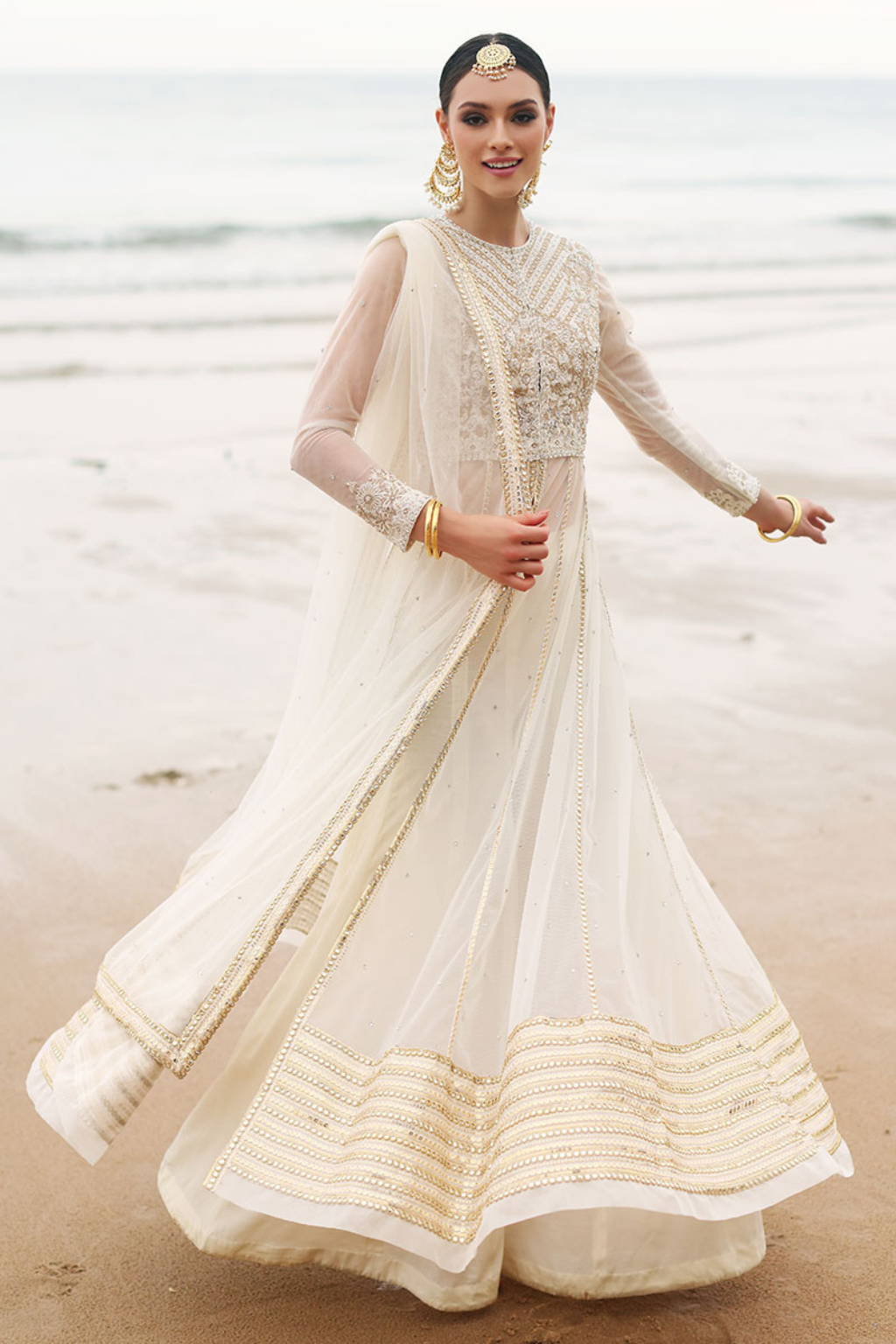 MAYA Ivory & Gold  Zari, Beckti, Tilla Work Anarkali suit 