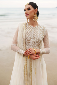 MAYA Ivory & Gold  Zari, Beckti, Tilla Work Anarkali suit 