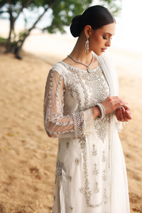 MOTIA White & Silver ,Pearl & Cut Daana Work Net Shirt