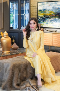 GOLDEN YELLOW Pearl Embellished Shirt & Organza Dupatta