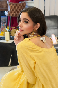 GOLDEN YELLOW Pearl Embellished Shirt & Organza Dupatta