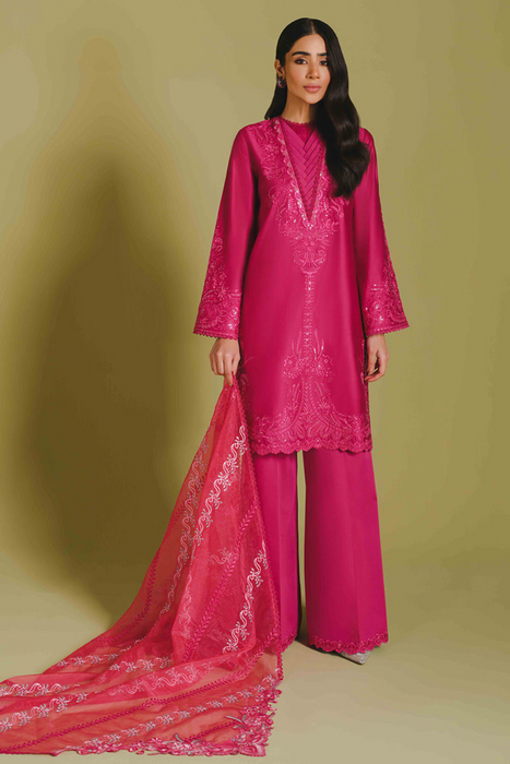 FLEURI Cherry Maroon Cotton Organza Suit 