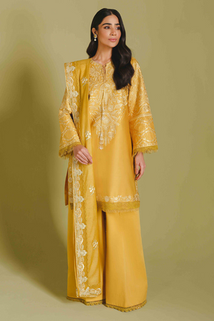 MIEL Canary Yellow Embroidered Cotton Suit